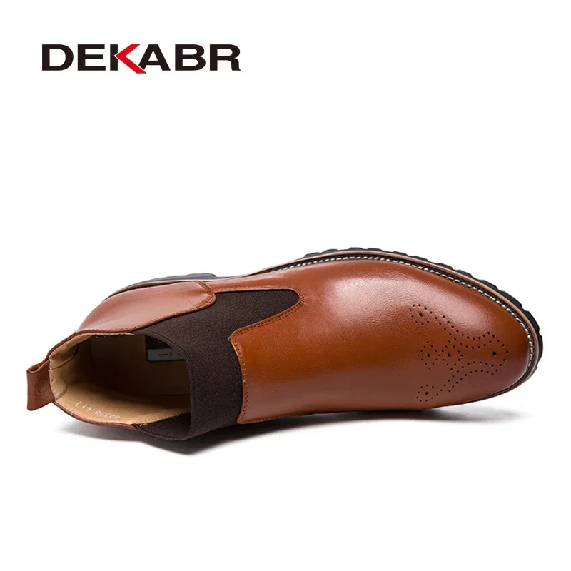 DEKABR Autumn Winter Genuine Leather Ankle Chelsea Boots Men Shoes With Fur Warm Vintage Classic Male Casual Motorcycle Boot