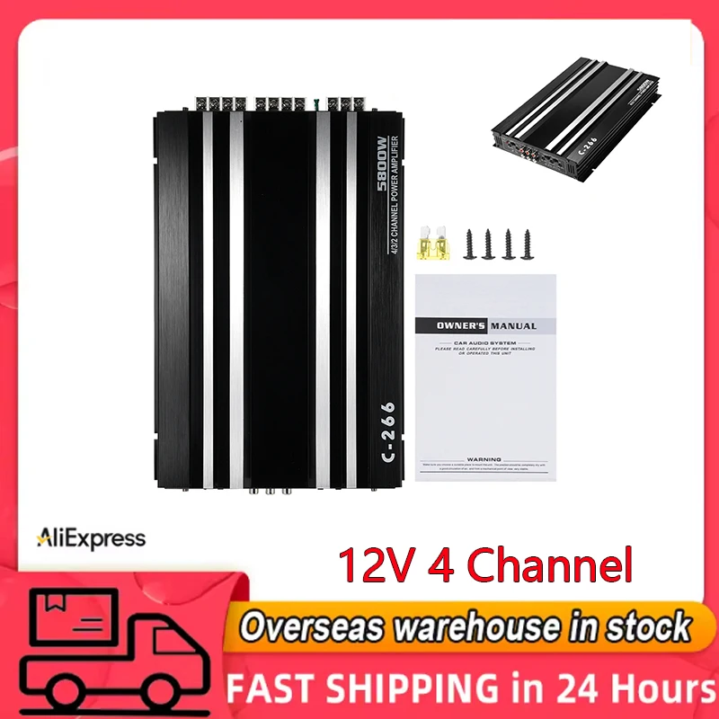 

Audio Amplifier Car Power Amplifier 12V 4 Channel High Power Aluminum Alloy Car Audio Amplifier Black High-Power Power Amplifier