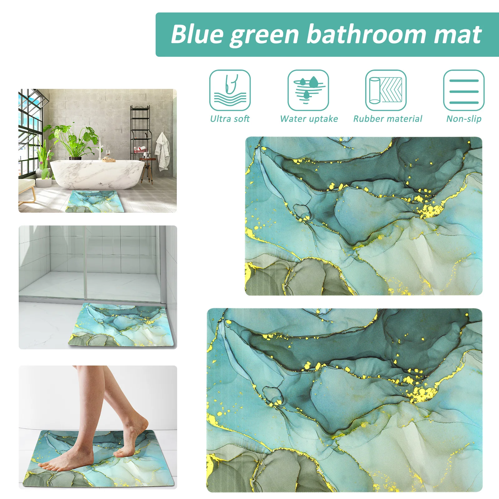 

Bathroom Rugs Super Absorbent Bath Mat Quick Dry Bath Mat Non Slip Bathroom Carpet Soft Washable Floor Mats Turquoise Green