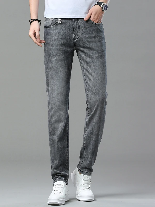 

High-End Slim Fit Men's Jeans Casual Elastic e ey Spring Autumn New Sle Cotton Stretch Denim Wear Resistant Straight Leg