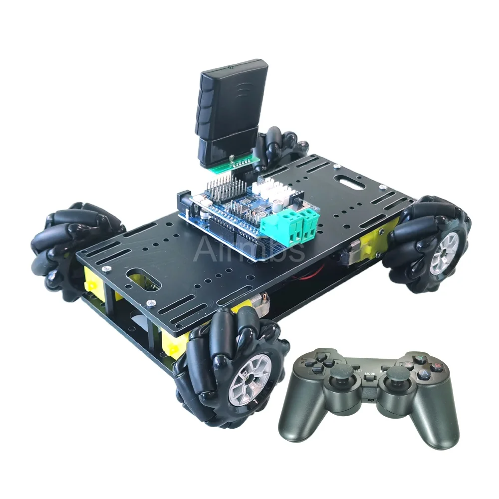 Arduino PS2 Control 4WD Mini Omni Mecanum Wheel Robot Car with Double Acrylic Chassis TT Motor DIY Starter Kit