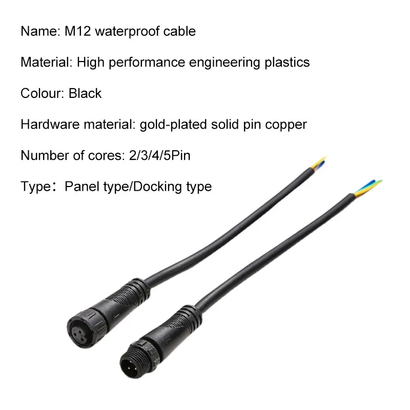 M12 Waterproof Connector Male Female Docking 2Pin 3pin 4pin 5pin Aviation Plug Industrial Panel Power Cord for  Automotive Quick