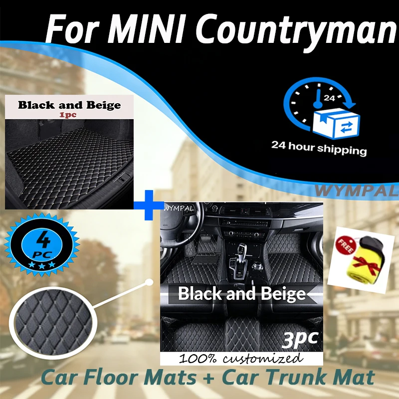 4pc Set car floor trunk mat for MINI Countryman 2018 2019 2020 2021 Cargo Liner  with towel