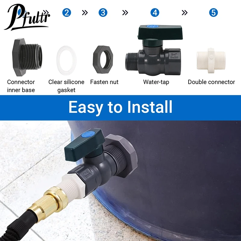 PVC Rain Barrel Diverter Kit 3/4 Inch Rain Barrel Valve Rain Barrel Spigot Kit With Bulkhead Fitting Hose Faucet Adapter