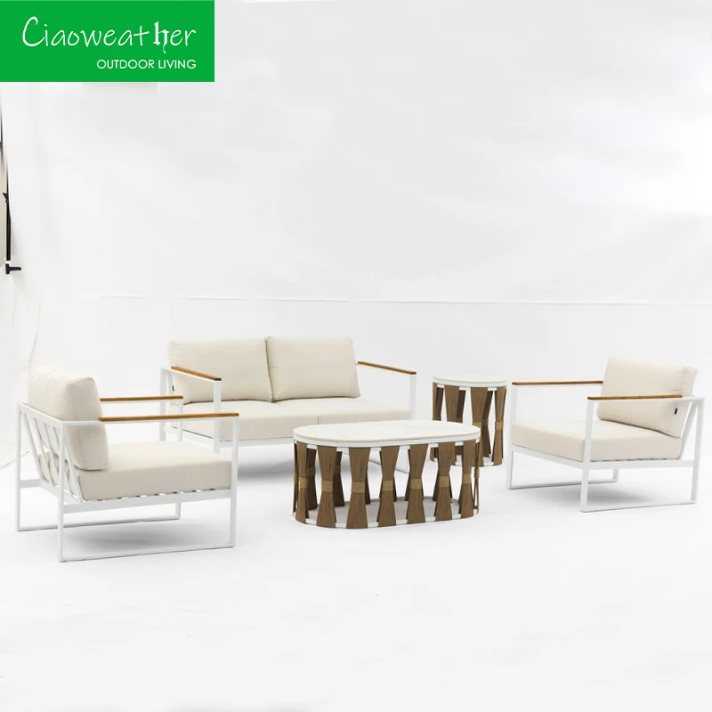 Modern Sofa Outdoor Garden Furniture White Aluminum Artificial Aluminum Sofa Set