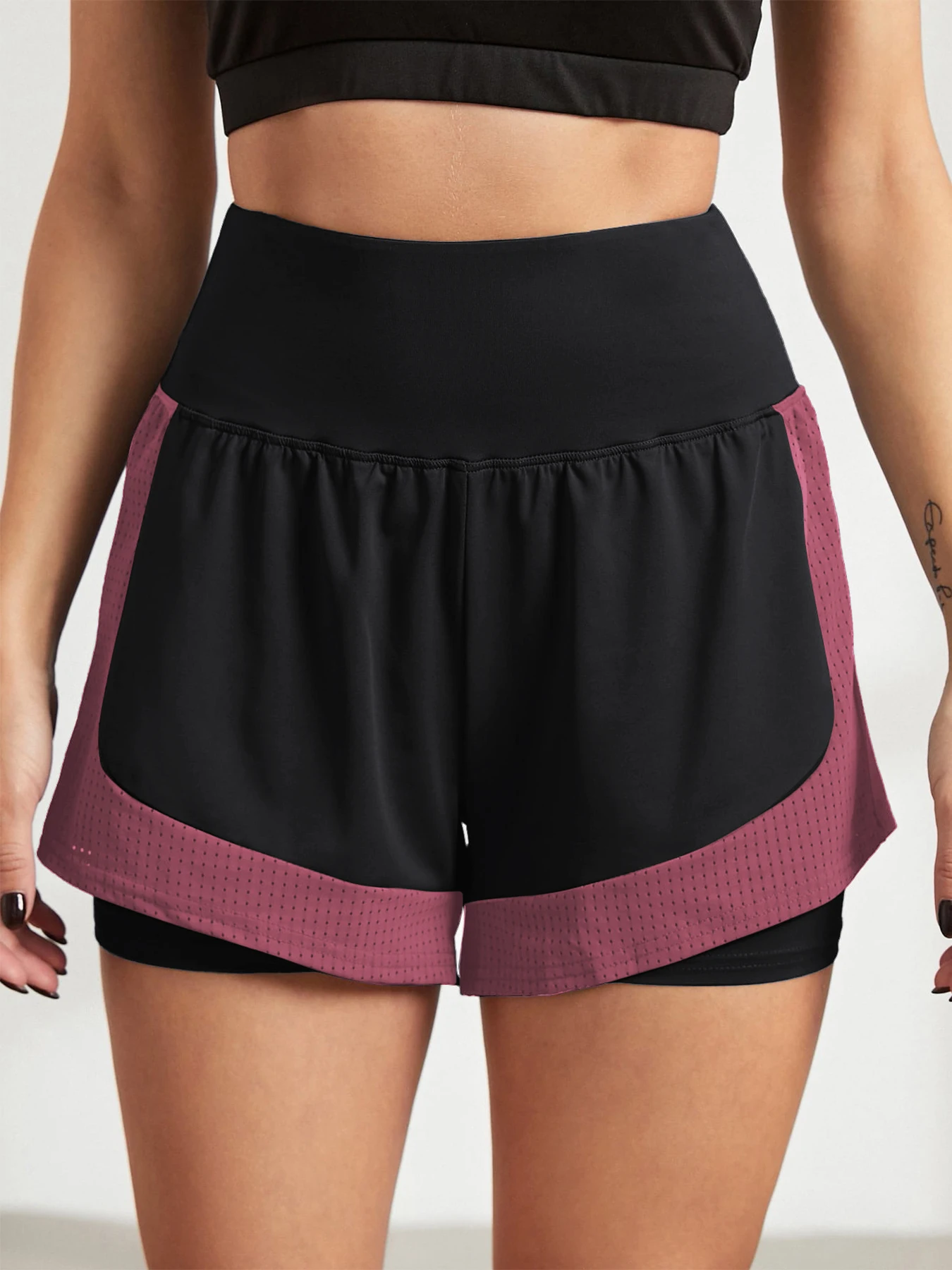 Lockere Sportshorts für Damen zum Laufen, Anti-Expositionsschutz, schnell trocknend, Oberbekleidung, gefälschte zweiteilige Yoga-Hotpants – Detail 19