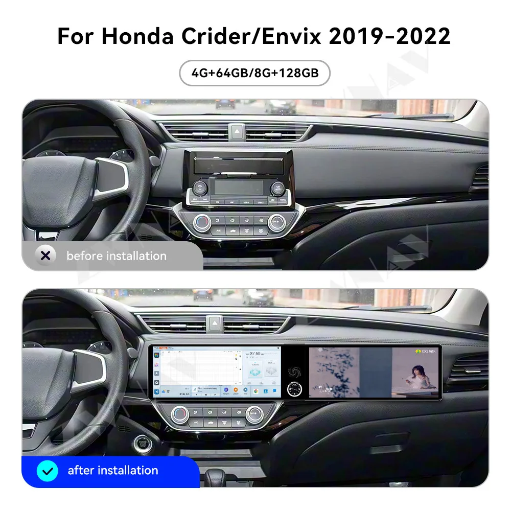 

Двухэкранный автомобильный радиоприемник 12.3 дюйма с CarPlay и Android 13.0 для Honda Crider/Envix 2019-2022, GPS-навигация, мультимедийный проигрыватель, головное устройство