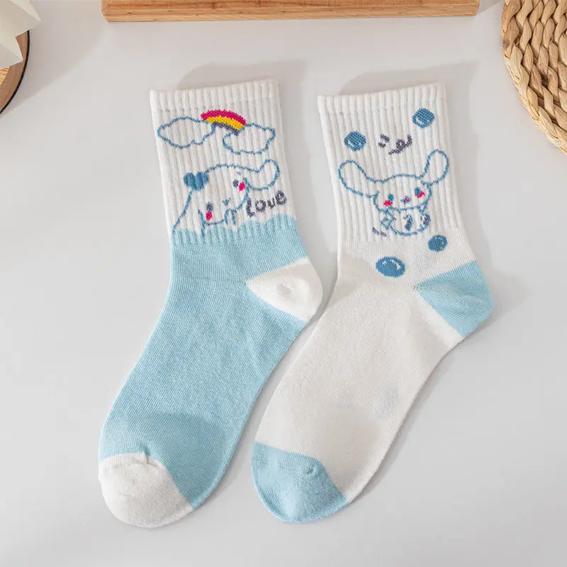 5 Pairs Cartoon Kawaii Cinnamoroll Kids Socks Anime Sanrio Tube Socks Student Socks Girls Socks Set Cotton Birthday Gift