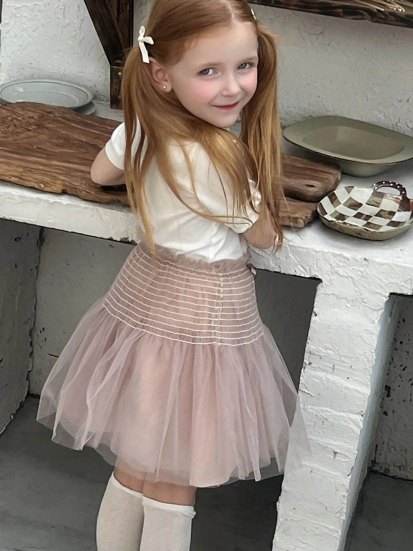 Saia de tule retrô infantil, saia feminina, roupa de criança, estilo coreano, princesa, peng, moda, verão, novo, 2024