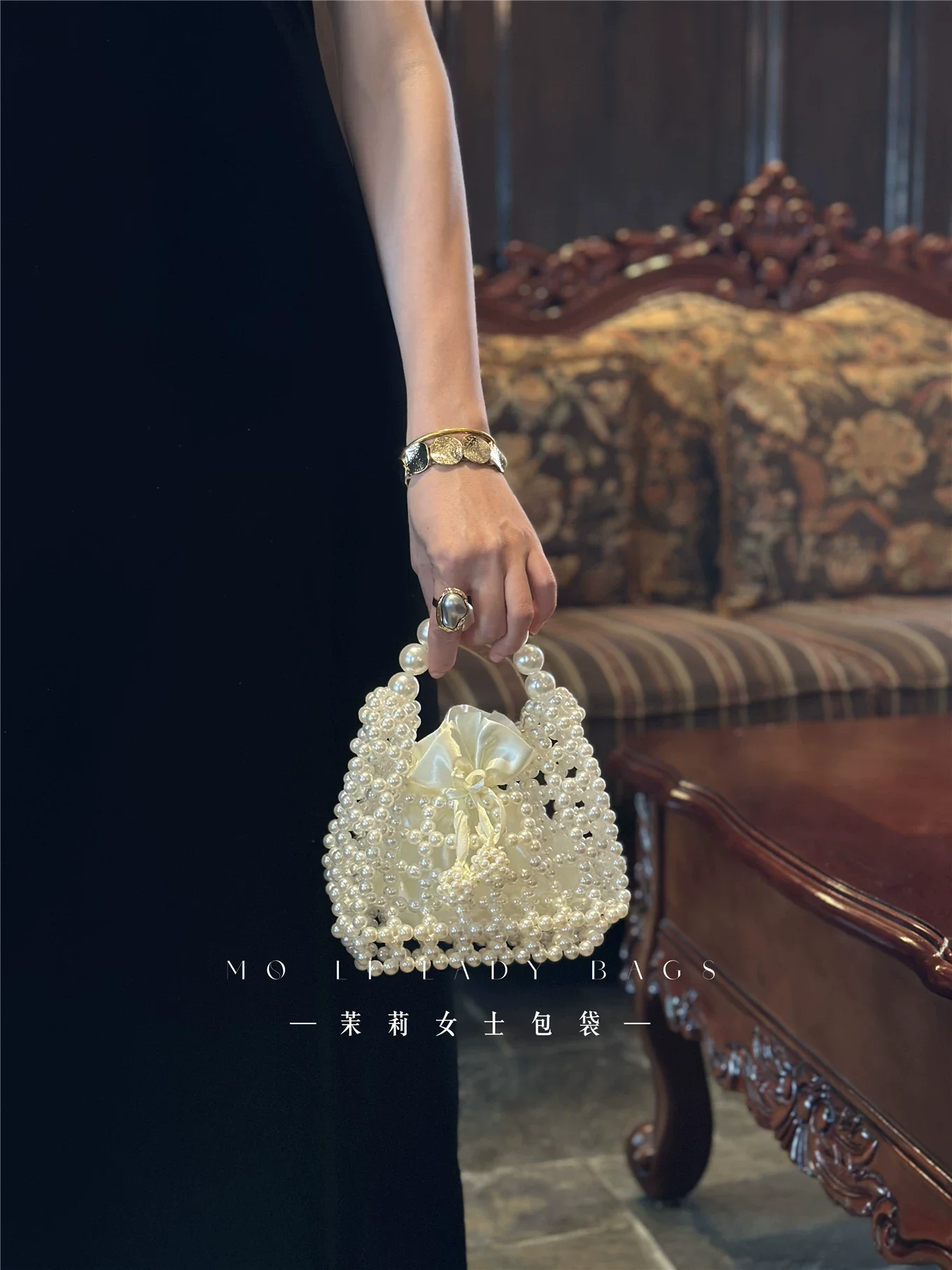 Fashion Hollow Out Pearl Beading Women Handbag Beads Beaded Woven Handmade Hobo Bag Luxury Clutch Purse For Wedding Party