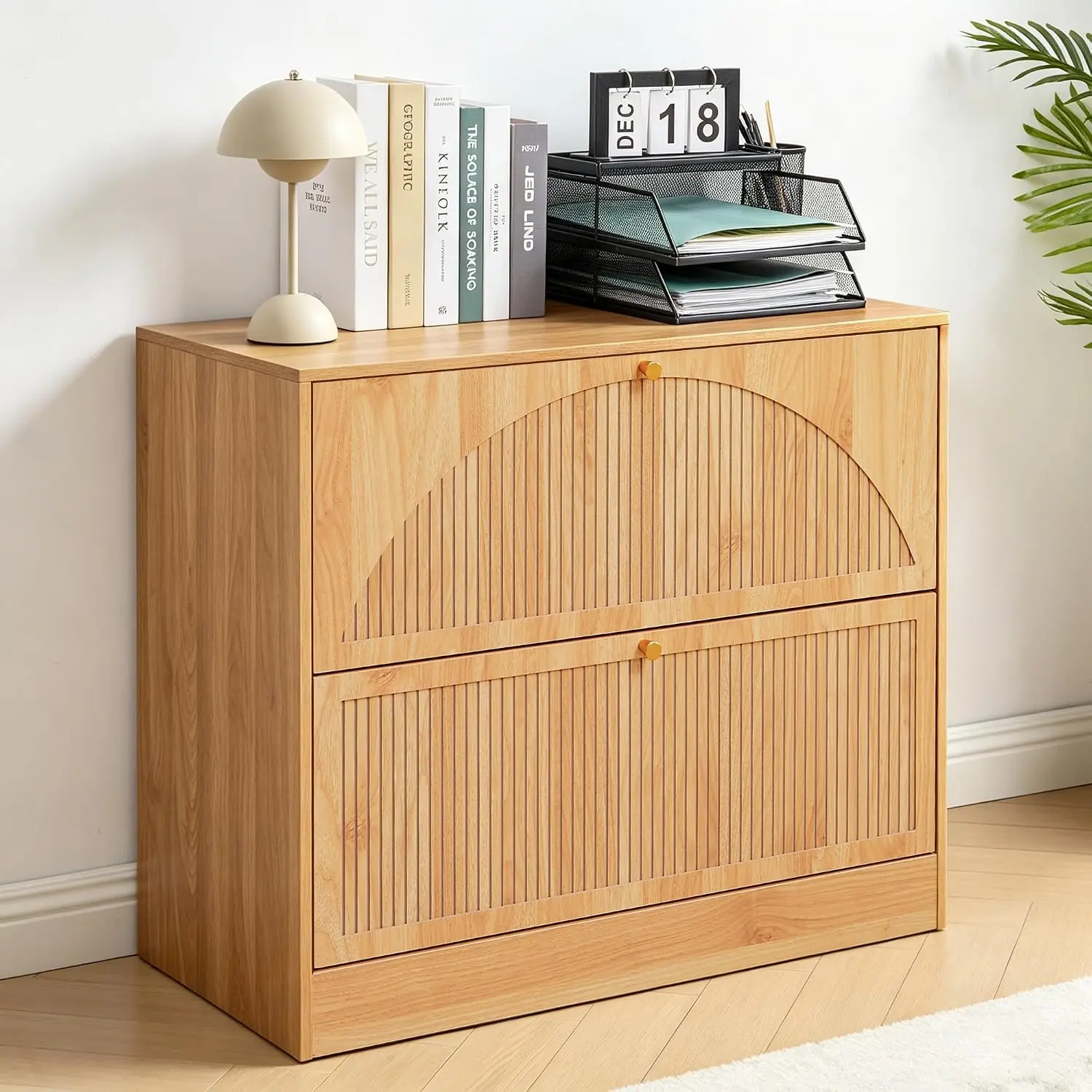 Fluted 2 Drawer Lateral File Cabinet Office Storage Wood Metal, Customized