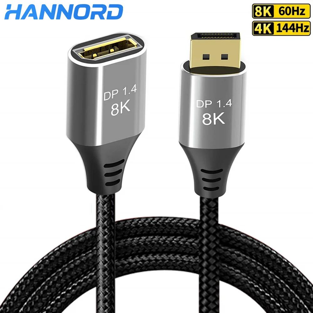Hannord 8K DisplayPort Extension Cable 8K@60Hz 4K@144Hz Male to Female DP 1.4 Extender for PC TV Laptop Monitor Projector