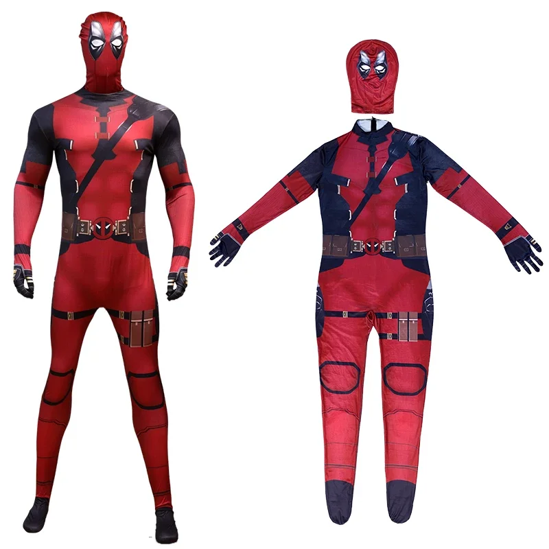 MARVEL Children's Deadpool Cosplay Costume Adults Bodysuit Jumpsuit with Accessories Head Covering Party Dress Up Clothes