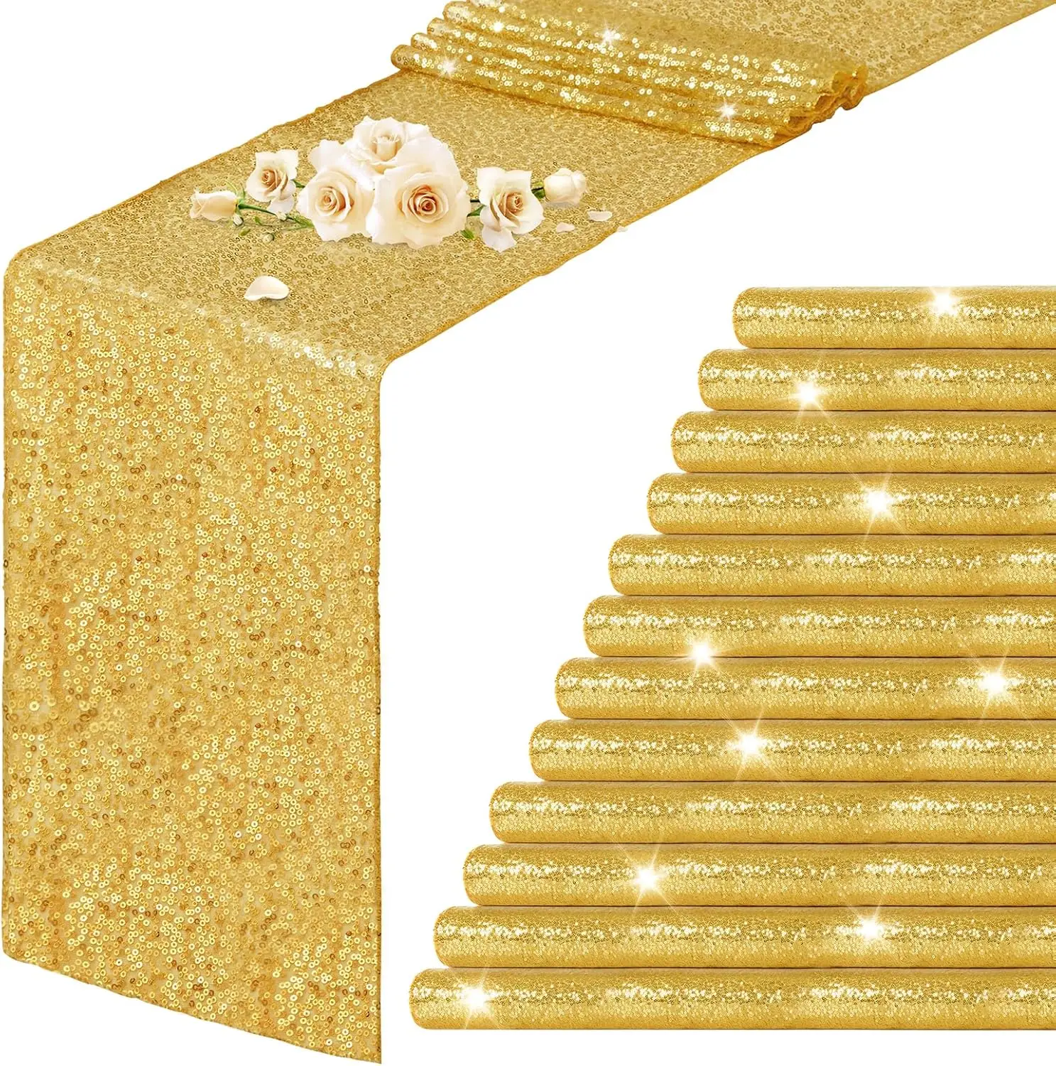 

Gold Sequin Table Runner Glitter Sparkly Table Runner 24 Pack 12x72 Inch for Party Wedding Birthday Engagement Anniversary New Y