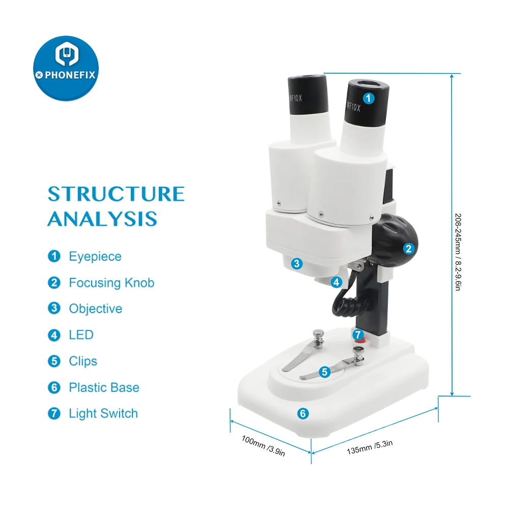 20X/40X Stereo Microscope with LED Light Lamp Phone PCB Soldering Watch Inspection Repair Binocular Adjustable Microscope Tool