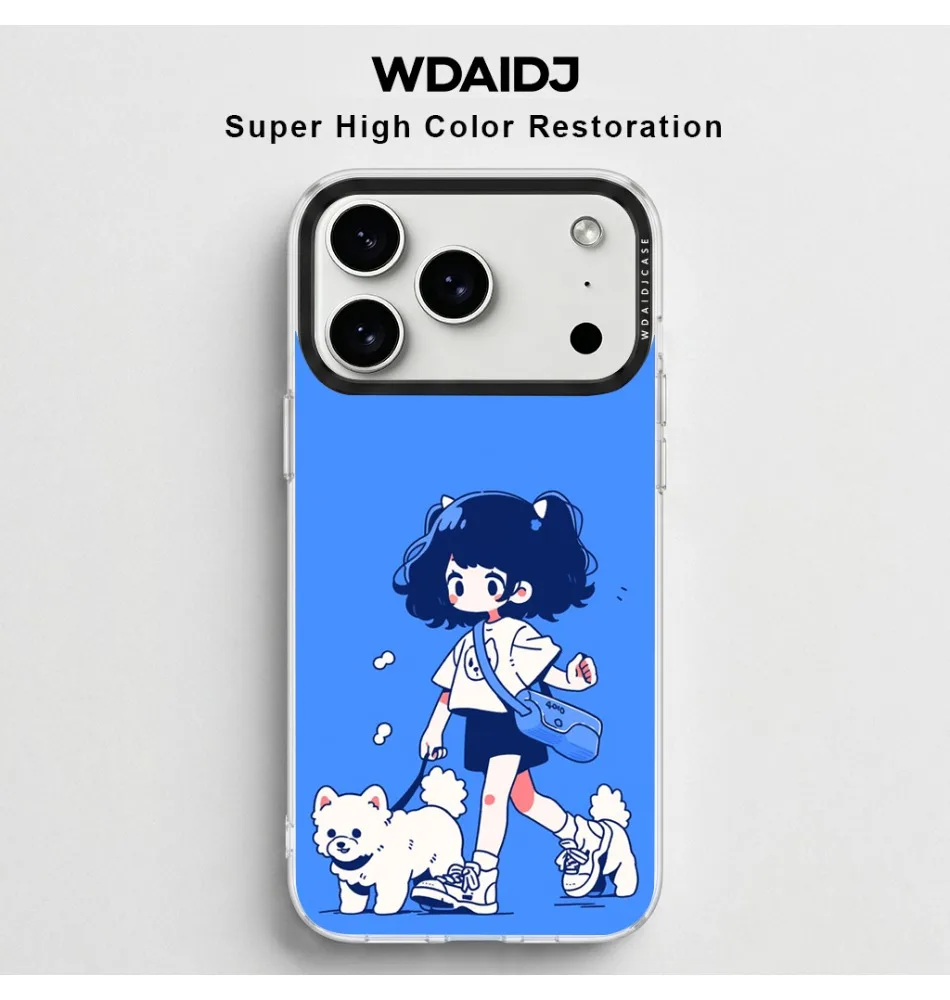 

Stylish Minimalist Anime Girl and Puppy Pattern Clear Phone Case for iPhone 13 14 15 16 17 Anti-Slip Durable Phone Cover