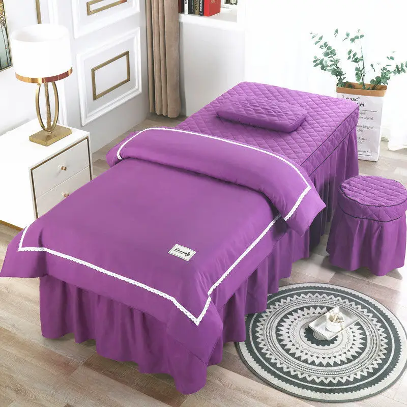 

High-end 4-piece massage table skirt set, simple solid color beauty salon bedding massage set