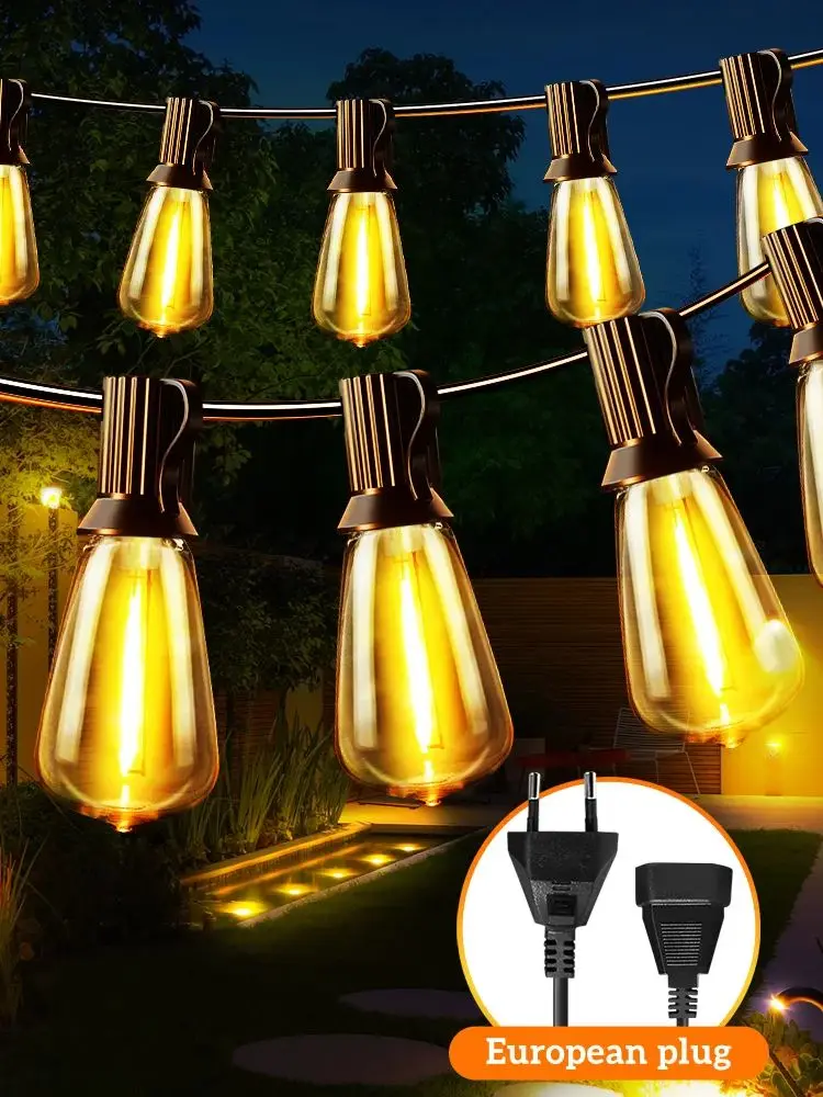 14M/26M ST38 LED-buitenlichtslingers, waterdichte, onbreekbare, aaneenschakelbare EU-stekker terraslampen voor tuin, balkon, veranda - afbeelding 2