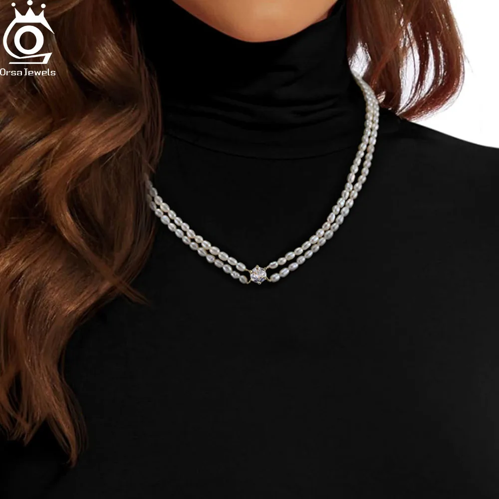 

ORSA JEWELS Baroque Pearl Necklace for Women Simple Fashion Collarbone Chain White Choker 925 Silver Luxury Design Jewelry GPN60