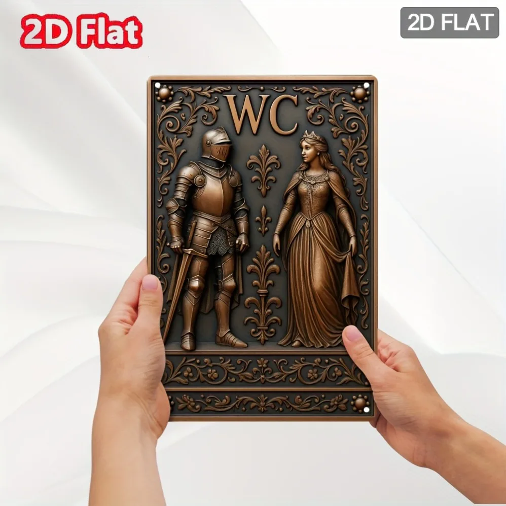 2D Medieval Knight & Princess Iron Wall Sculpture, Antique Rustic Ornate Motif, Home Decor
