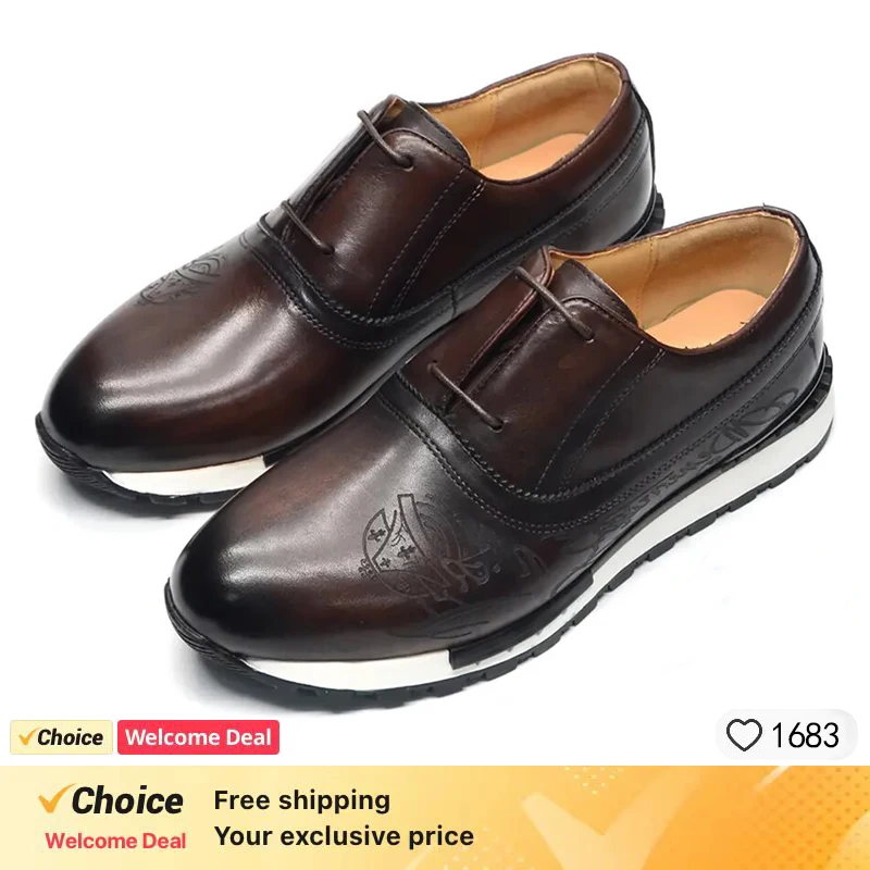 Classic Men's Casual Leather Shoes Lace-up Luxury Handmade Brock Men's Shoes Comfortable Outdoor Dating Dress Men's Shoes