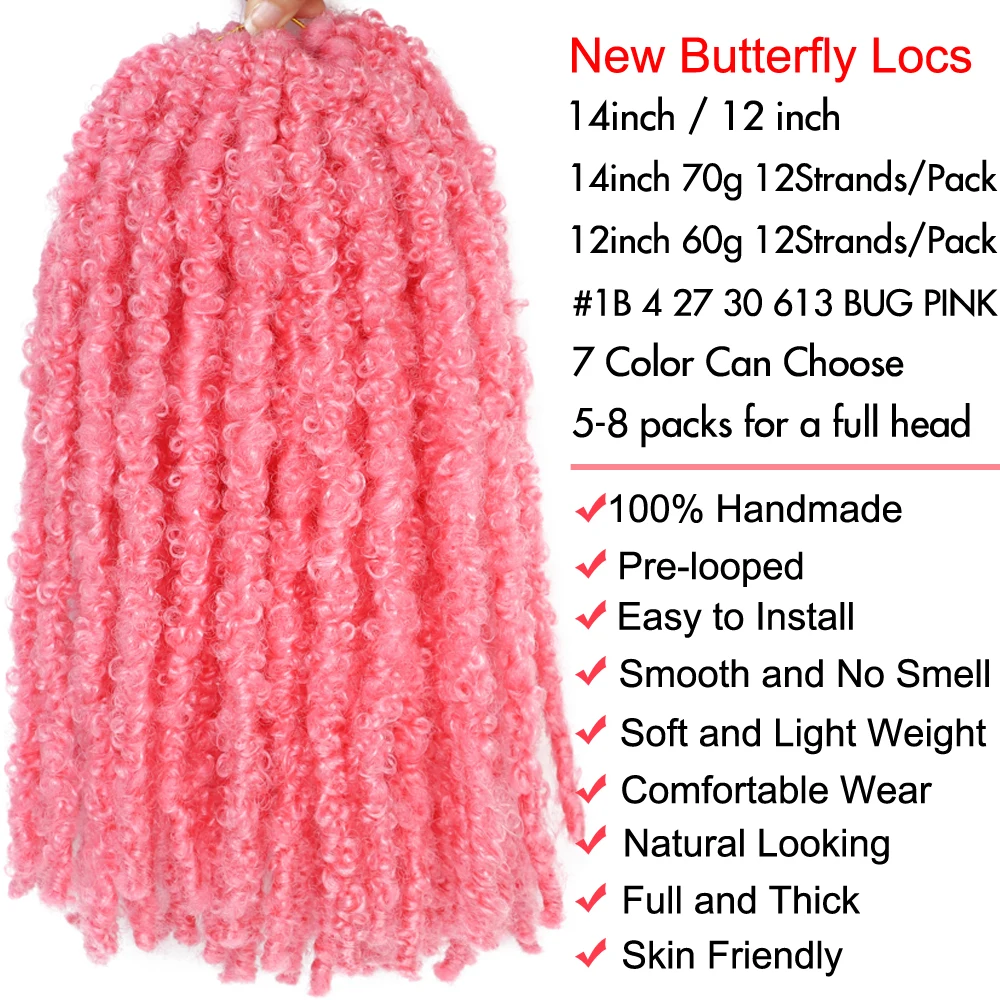 Pink Butterfly Locs Crochet Hair Distressed Faux Locs Crochet Hair for Black Women Pre looped sintetico disordinato Faux Locs intrecciare