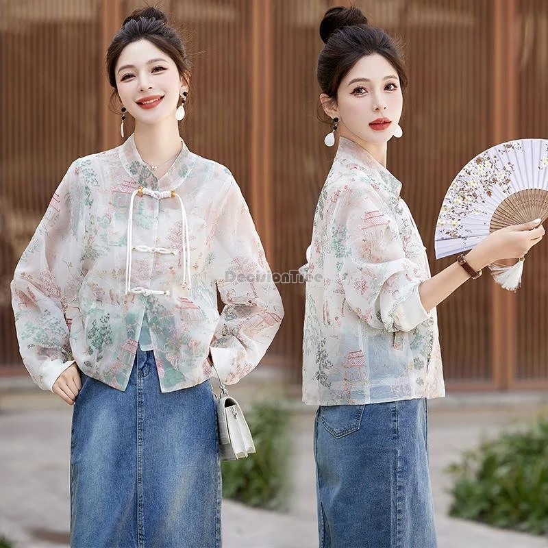 2025 exquisite chinese style embroidery thin coat retro temperament versatile cardigan stand collar button tassel tang suit top