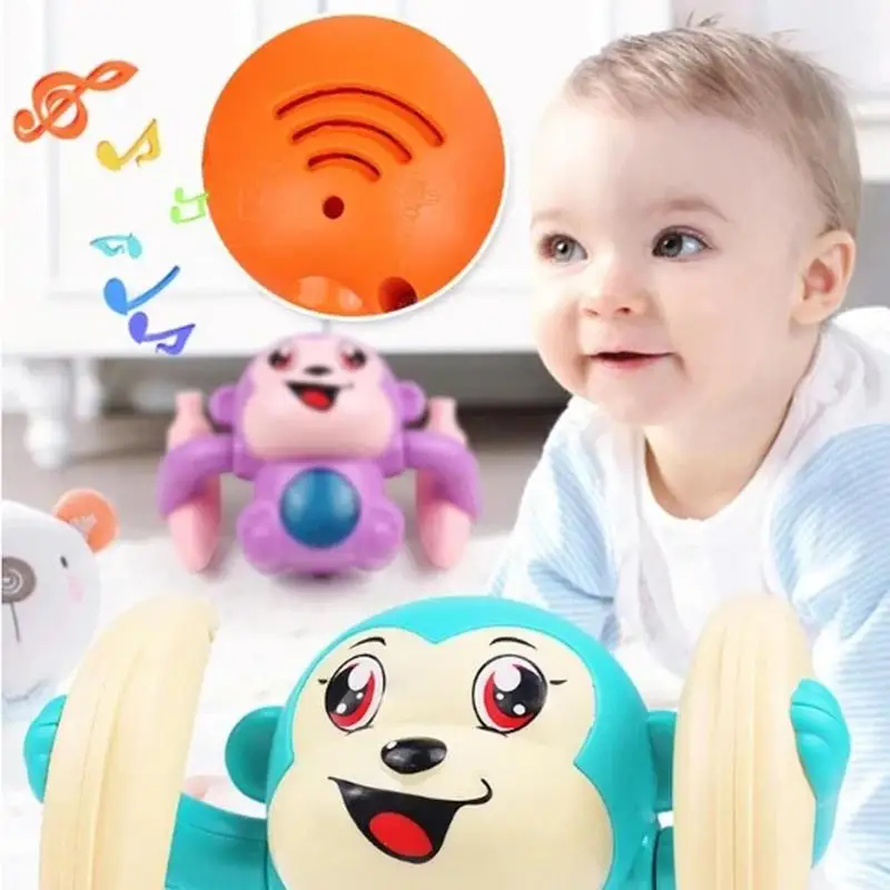 Electric Monkey Toy Light And Music Sound Sensing Tumbling Monkey Voice Control Baby Musical Toys Talking And Rolling 360 Gift