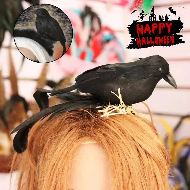 

Halloween Exaggerated Forest Style Crow Headband Creative Feather Black Raven Hair Accessory For Spooky Party Costume