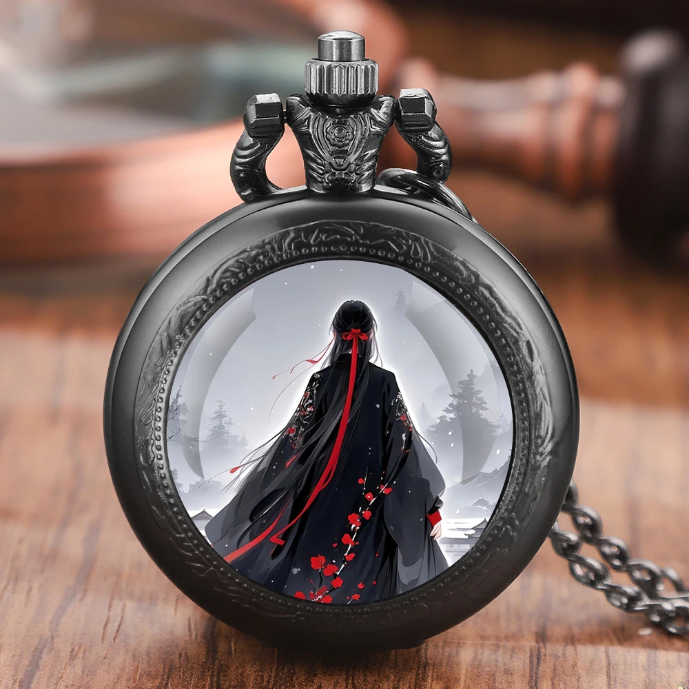 Mo Dao Zu Shi Fantasy Anime Wei Wuxian Design Vintage Quartz Pocket Watch Chain Pendant Necklace for Men and Women Jewelry Gift