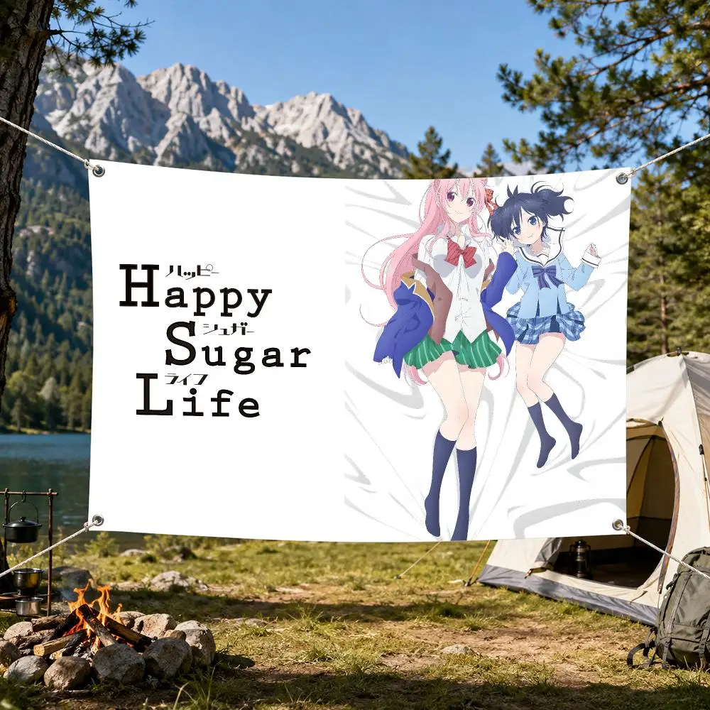 Anime H-Happy S-Sugar Life Flags Aesthetic Wall Tapestry Printed Wall Hanging Living Room Party Outdoor Decor