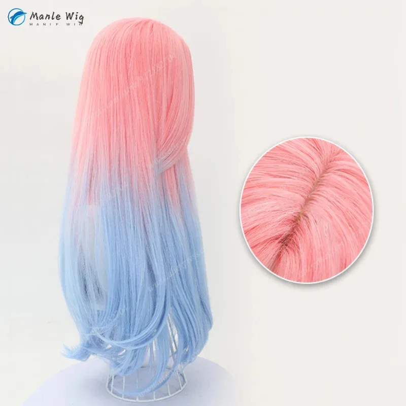 زي تنكري للأجانب المتحركة - شعر مستعار ميز بطول 70 سم وردي وأزرق، مناسب لحفلات الهالوين وعيد الميلاد