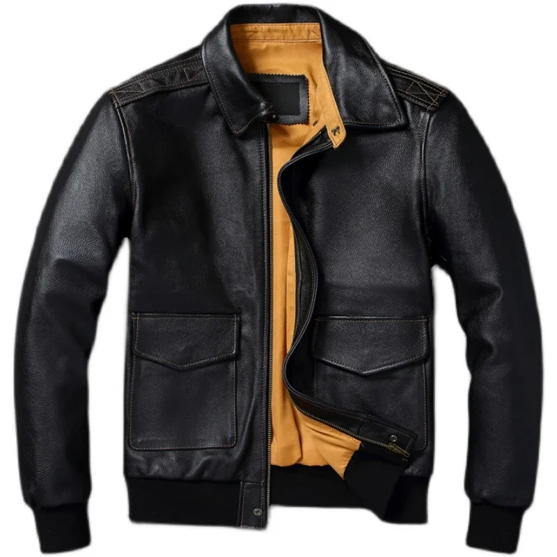 Men's Genuine Leather Jacket Military Pilot Jackets Flight A2 Jacket Coat   Clothes  Leather Autumn