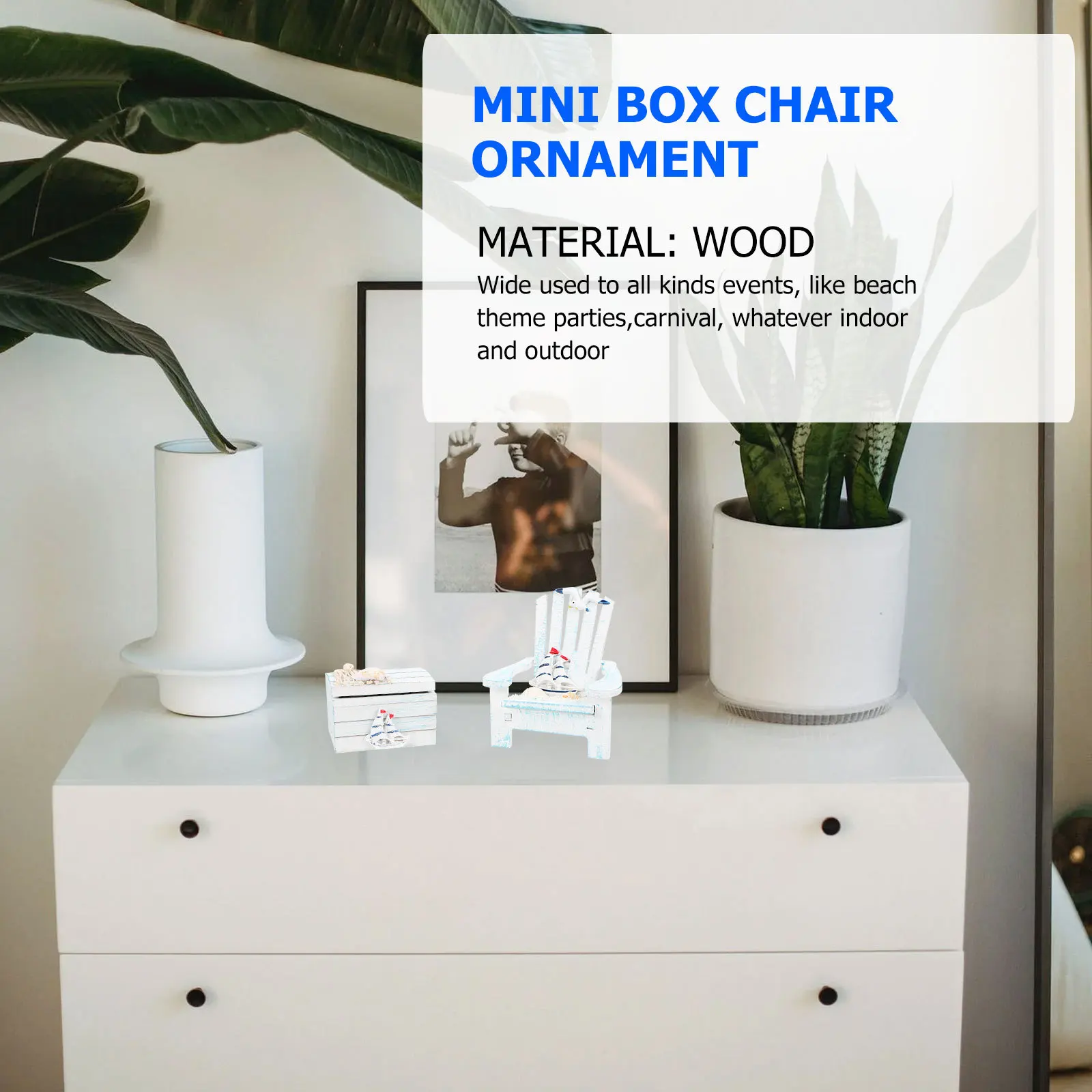 

2Sets Mini Wooden Box Chair Ornaments Mediterranean Style Lightweight Home Table Decor Beach Theme Festival Props