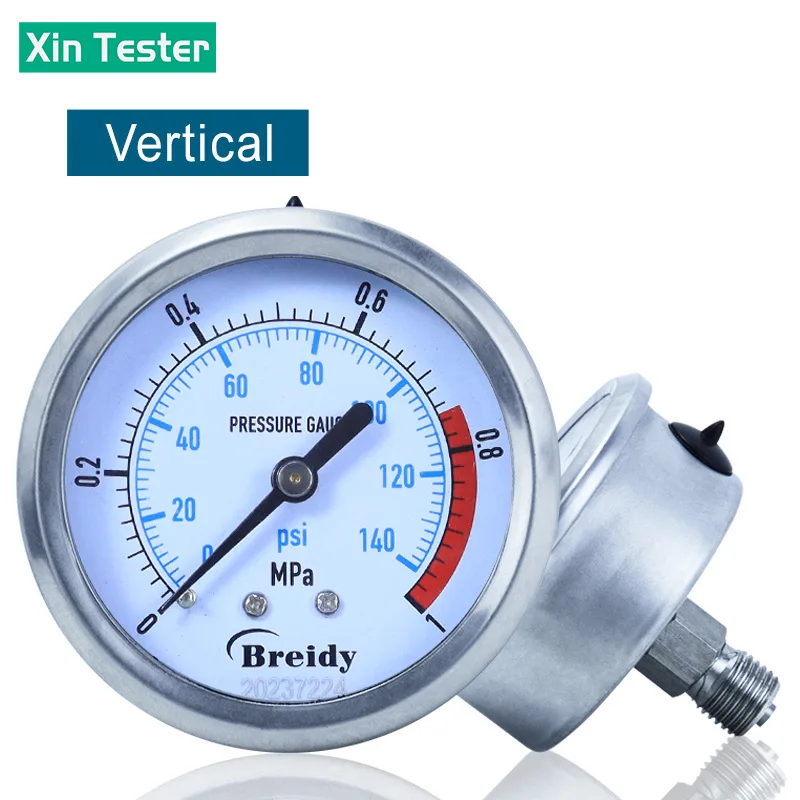 Xin Tester Stainless Steel Glycerin free Pressure Gauge  0-60mpa Radial Anti-vibration Hydraulic Water Gauge Thread G 1/4 G1/2