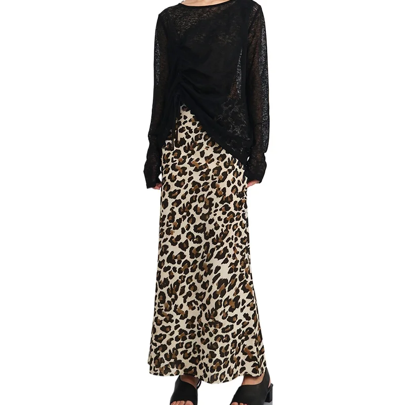 

2024 New Autumn Fashion Lady Elegant Leopard Fishtail Skirt High Waist Full Length Wrap Buttocks Women Slim Ultra Long Skirt