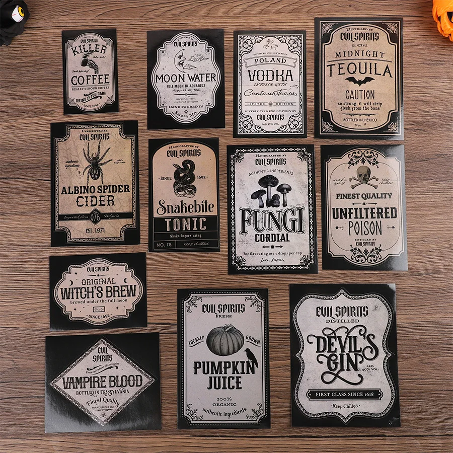 Vintage Witch Magic Elixir Apothecary Paper Stickers Halloween Party Wine Bottle Jar DIY Gothic Haunted House Bar Table Decor