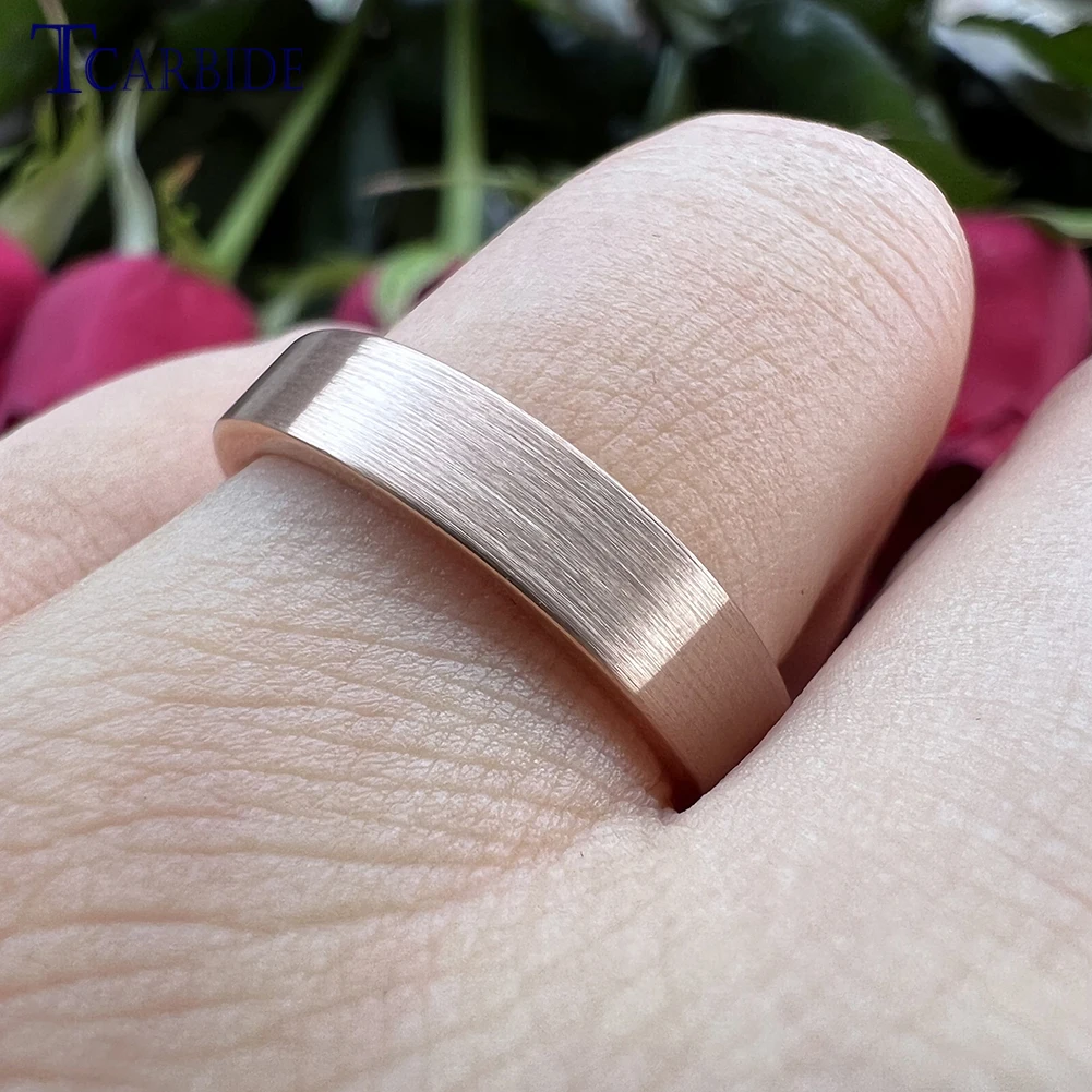 4MM6MM8MM Rose Wedding Band Men Women Classic Tungsten Carbide Ring Pipe Cut Brushed Finish Dailylife Gift Jewelry Comfort Fit