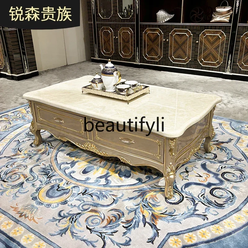 French solid wood coffee table, European court carved small apartment living room tea table neoclassical, furniture6220