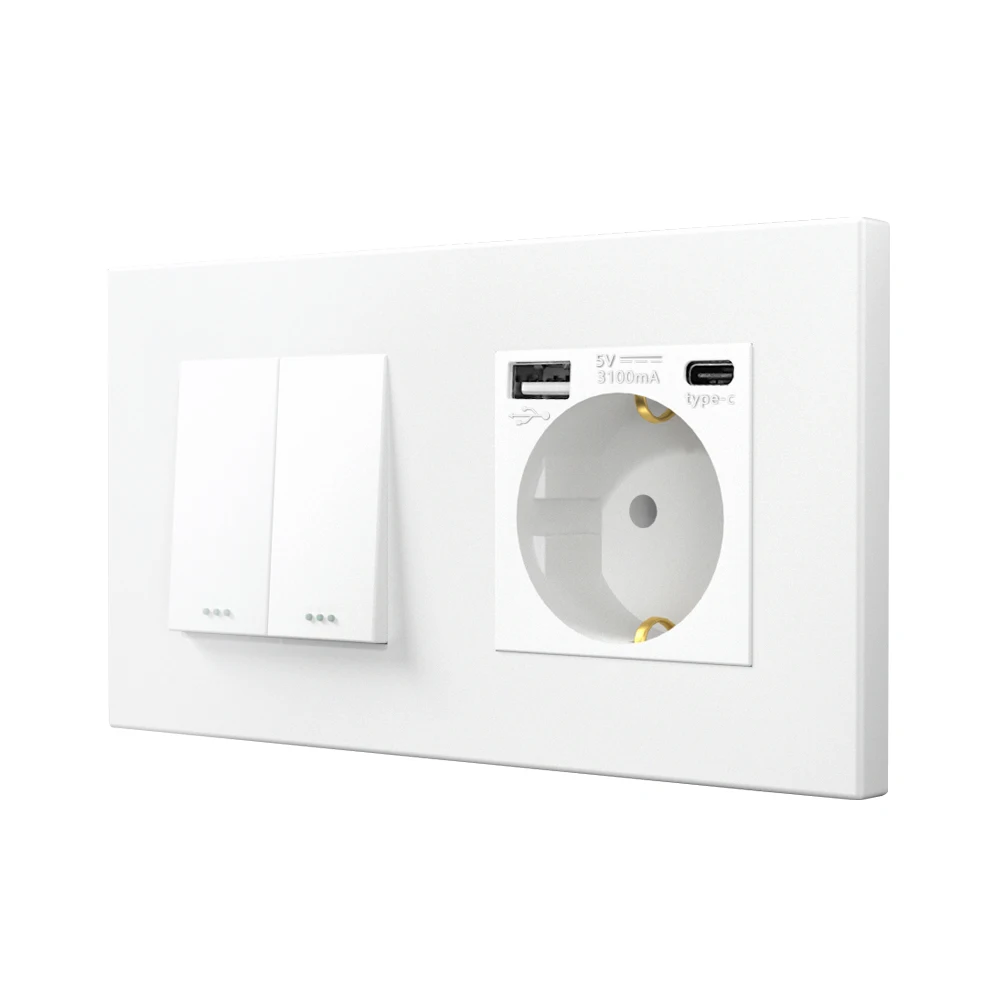Bingoelec 1/2/3 Gang 1/2way Push Button Switch with TypeC USB Socket Wall Light Switches Plastic Panel Outlet Home Improvement
