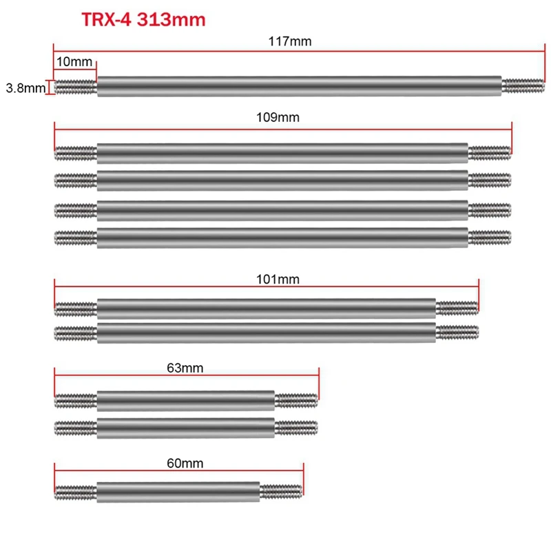 10 sztuk łączniki zawieszenia ze stali nierdzewnej łącznik drążka 312Mm rozstaw osi dla Traxxas TRX4 Sport Blazer G500 1/10 RC Car