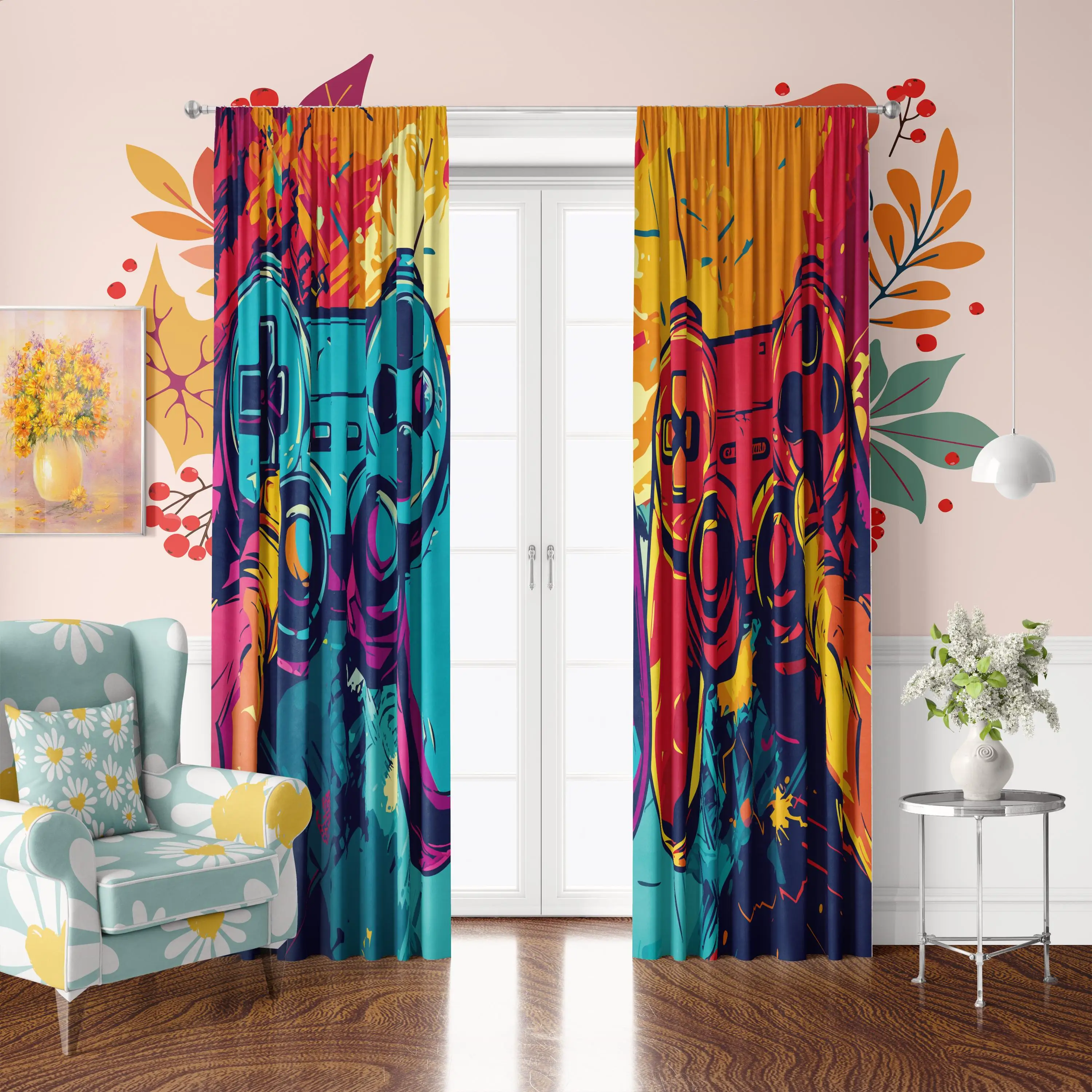 Gamer Controller Curtains 2-Piece Polyester Set for Bedroom Living Room Study Playful Digital Window Decor