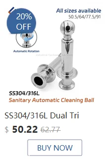 304/316L Edelstahl Tri Clamp Rotary CIP Spray Ball, 360 ° Sanitär-Reinigungsball in Lebensmittelqualität für Tankrohr, 1"-2,5" Außendurchmesser 50,5/64 mm – Detail 3