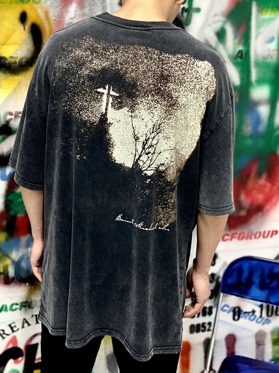 الرجال النساء النسيج الثقيل للجنسين تي شيرت علوي 2025ss سانت تي شيرت