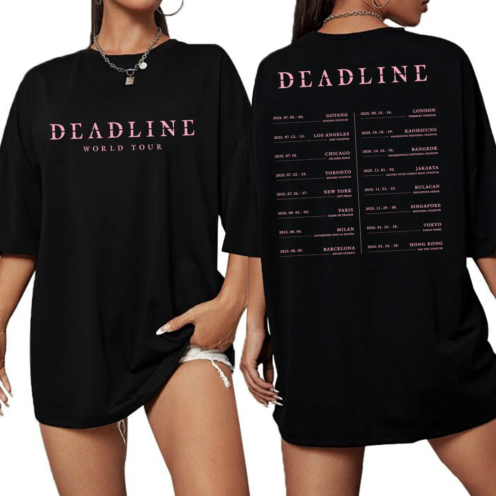 

2025 BP Deadline Black World Tour Extra Large T-shirt Boyfriend Tee O-Neck Short Sleeve Fashion Oversize Shirts