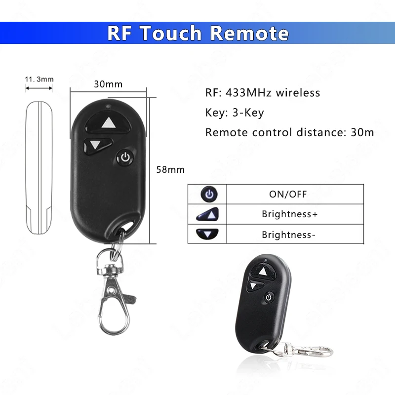 1CH LED Dimmer 12A DC12-24V Controller with 3-Key RF 433Mhz Wireless Remote Control for LED COB Single Color Light Strip Lamps