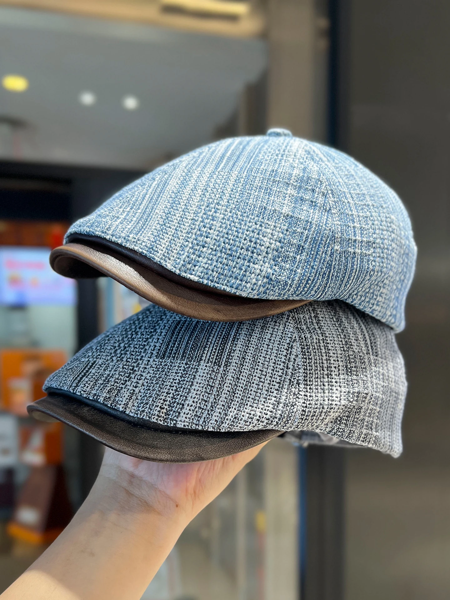 

Vintage leather brim forward hat men's and women's summer and autumn denim beret casual versatile duck tongue painter hat