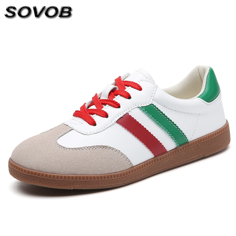 

Fashion Striped Women's Leather Casual Shoes Comfy Anti-Slip Training Shoes For Men Low Cut Lace-Up Flat Skateboard Shoes Women