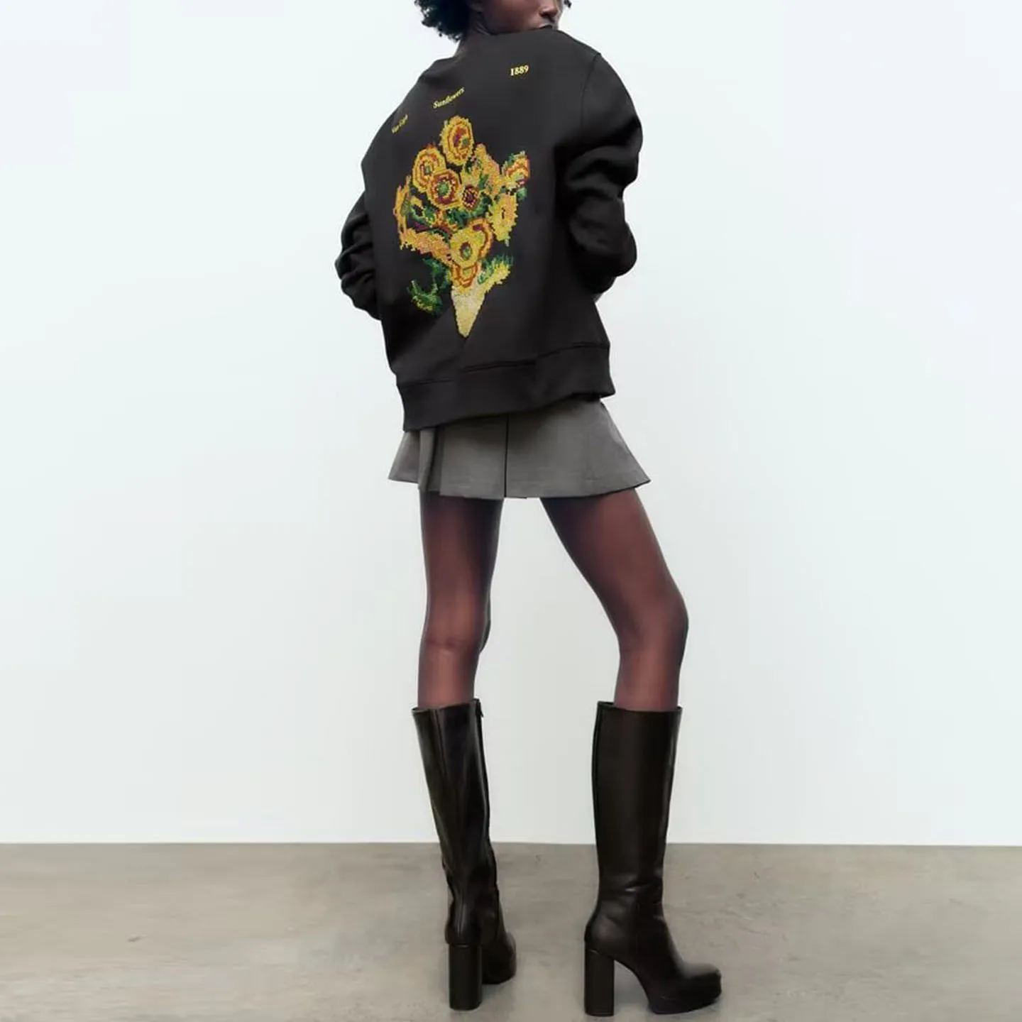 2022 Winter Neues Damen-Sweatshirt mit Blumenstickerei, vielseitig einsetzbar, personalisierbar, lockere Passform, lang, Sve, rund, für den Pendelverkehr...