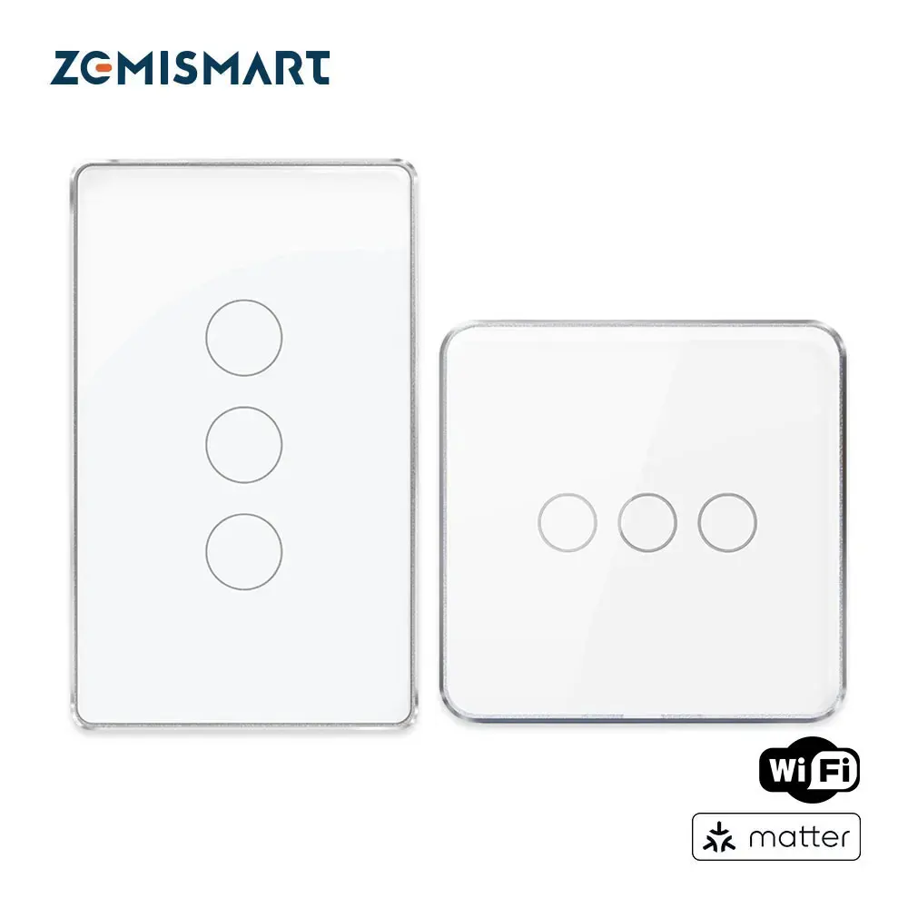 Zemismart Matter Over WiFi US EU Smart Touch Wall Light Switch 1 2 3 4 Gangs Neutral Required Homekit SmartThings App Control